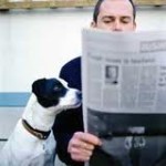 guy:dog reading paper